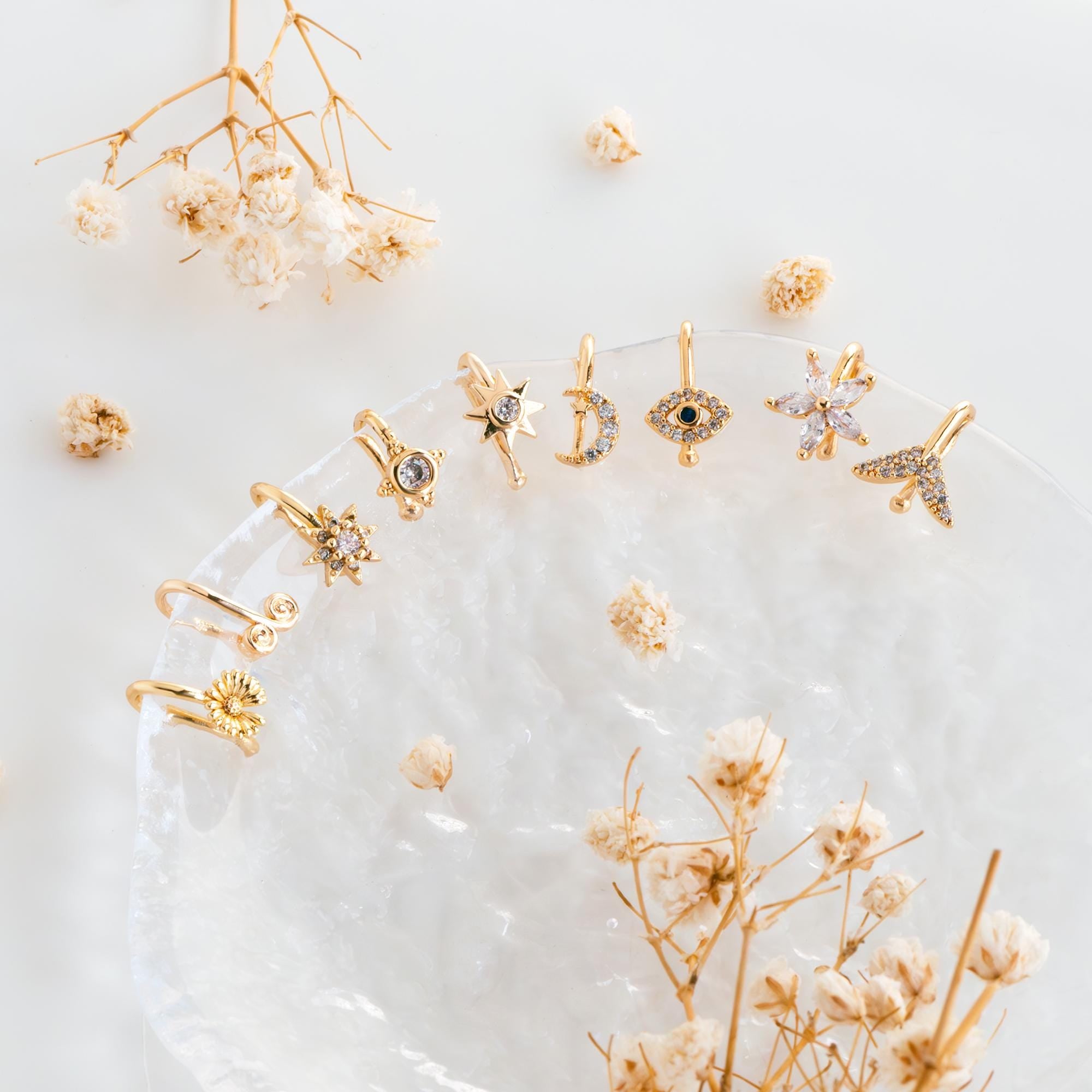 4pcs Gold Nose Cuff, Non Piercing Ear Cuff, Gold plated Brass, Adjustable Fake Nose Rings, Dainty Nose Jewelry (GB-3709)